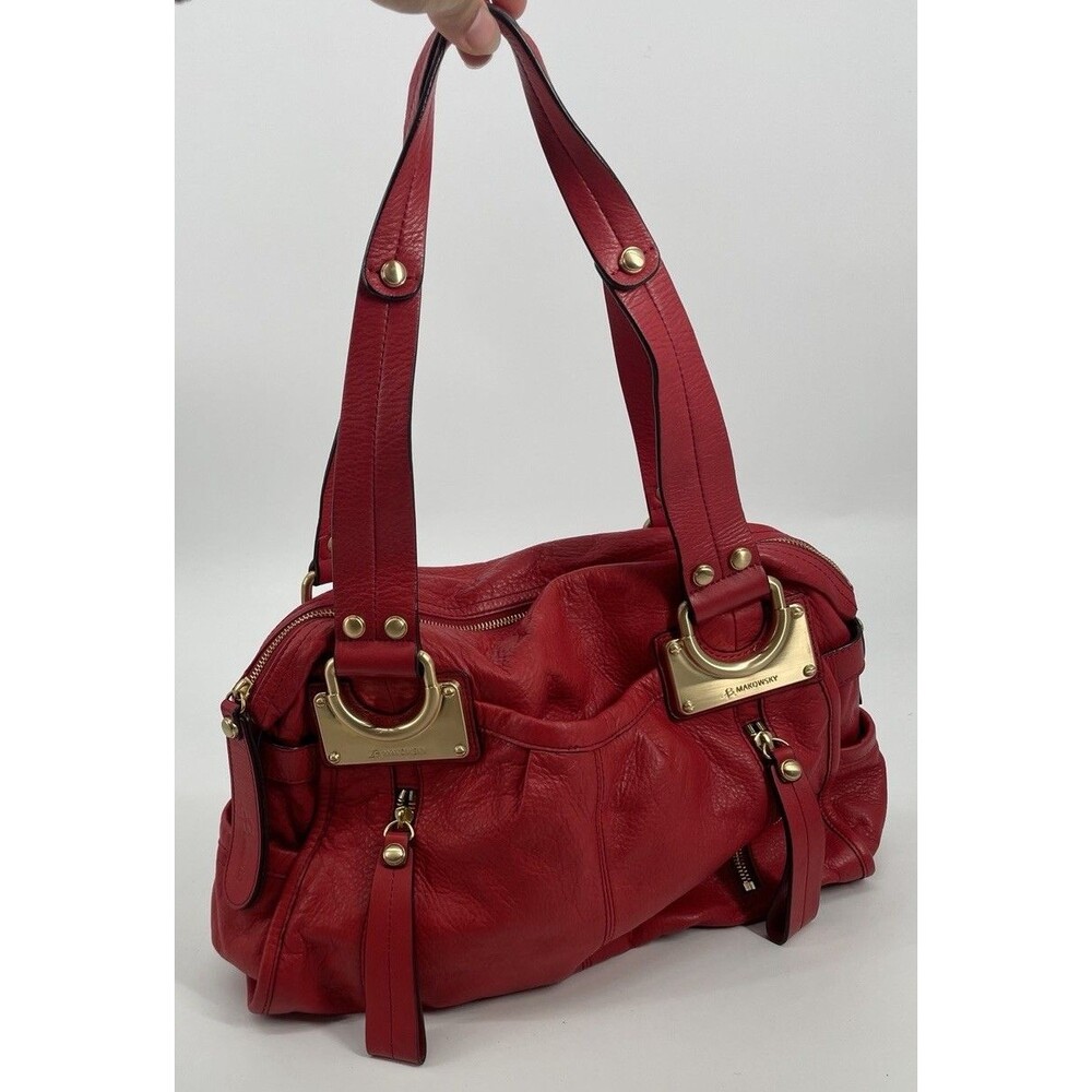 Y2K B. Makowsky Red Pebble Leather Shoulder Bag Slouchy Indie Sleaze Leopard